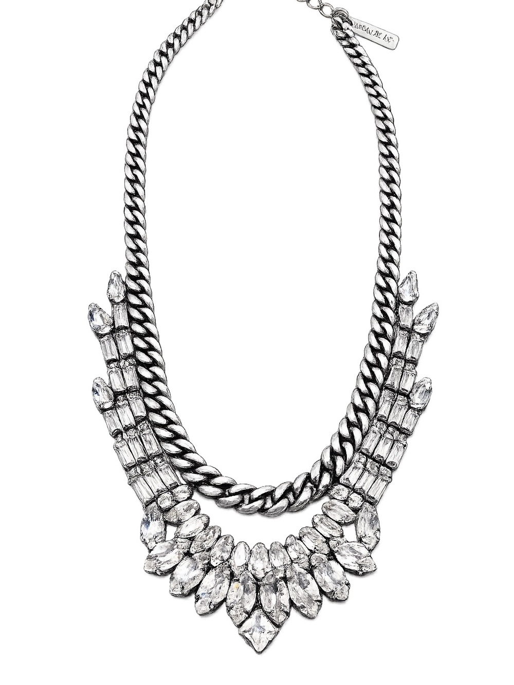 Stella & Dot Silver Crystal Statement Necklace Glam Rhinestone Bib Necklace